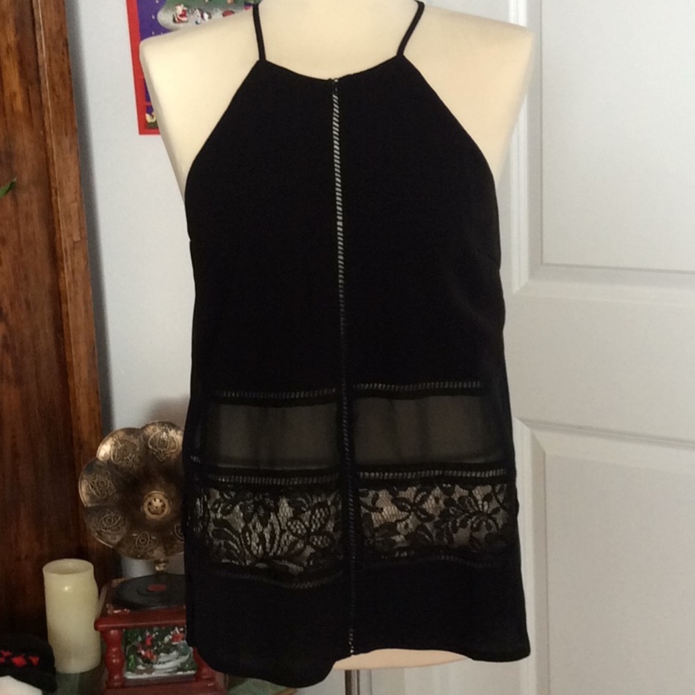 Sheer and lace halter tank
